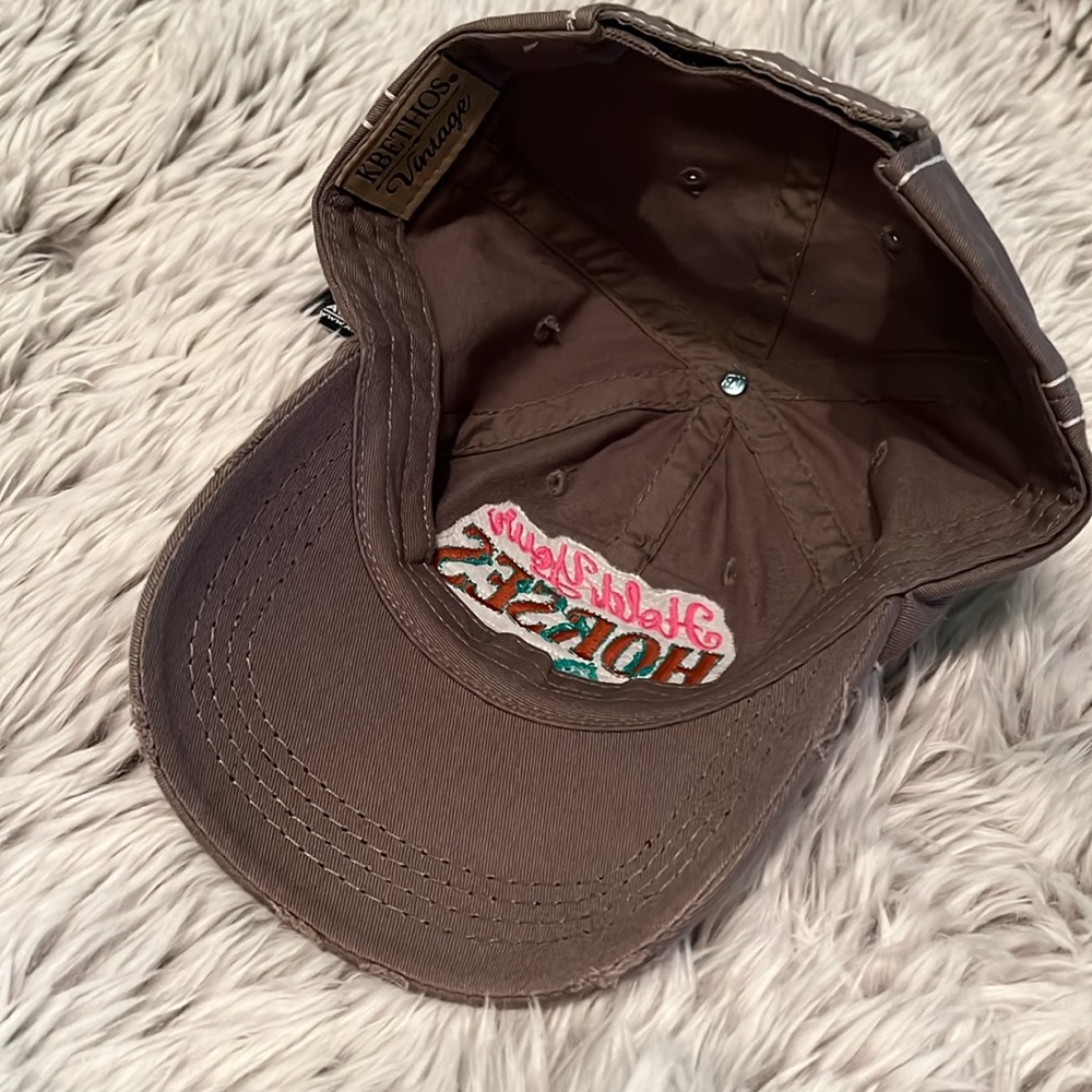 NWT Hold Your Horses Equestrian Themed Distressed Vintage-Wash Baseball HAT - Picture 3 of 7